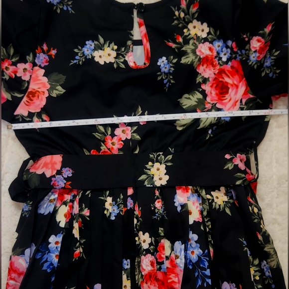 Toddler Girls Floral Print Pleated Hem Puff Sleeve Belted Dress - Picture 6 of 10